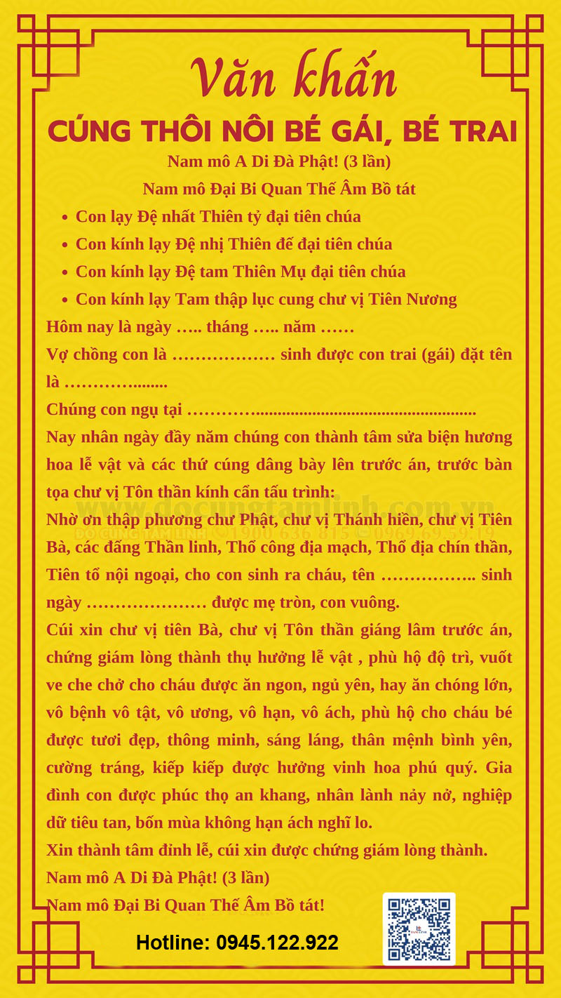 Bài cúng thôi nôi cho bé trai và bé gái nên lưu lại